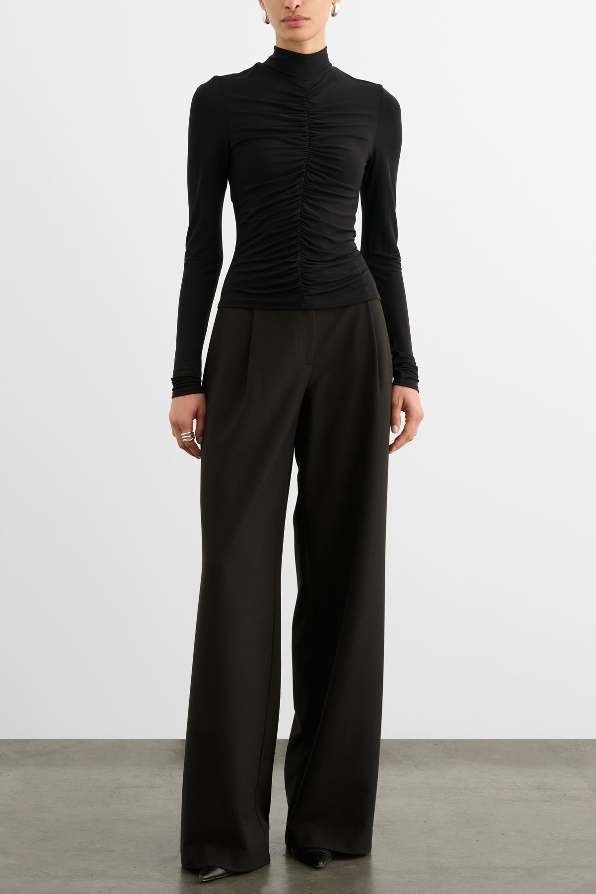 ANGELA MOCK NECK RUCHED LONG SLEEVE TOP