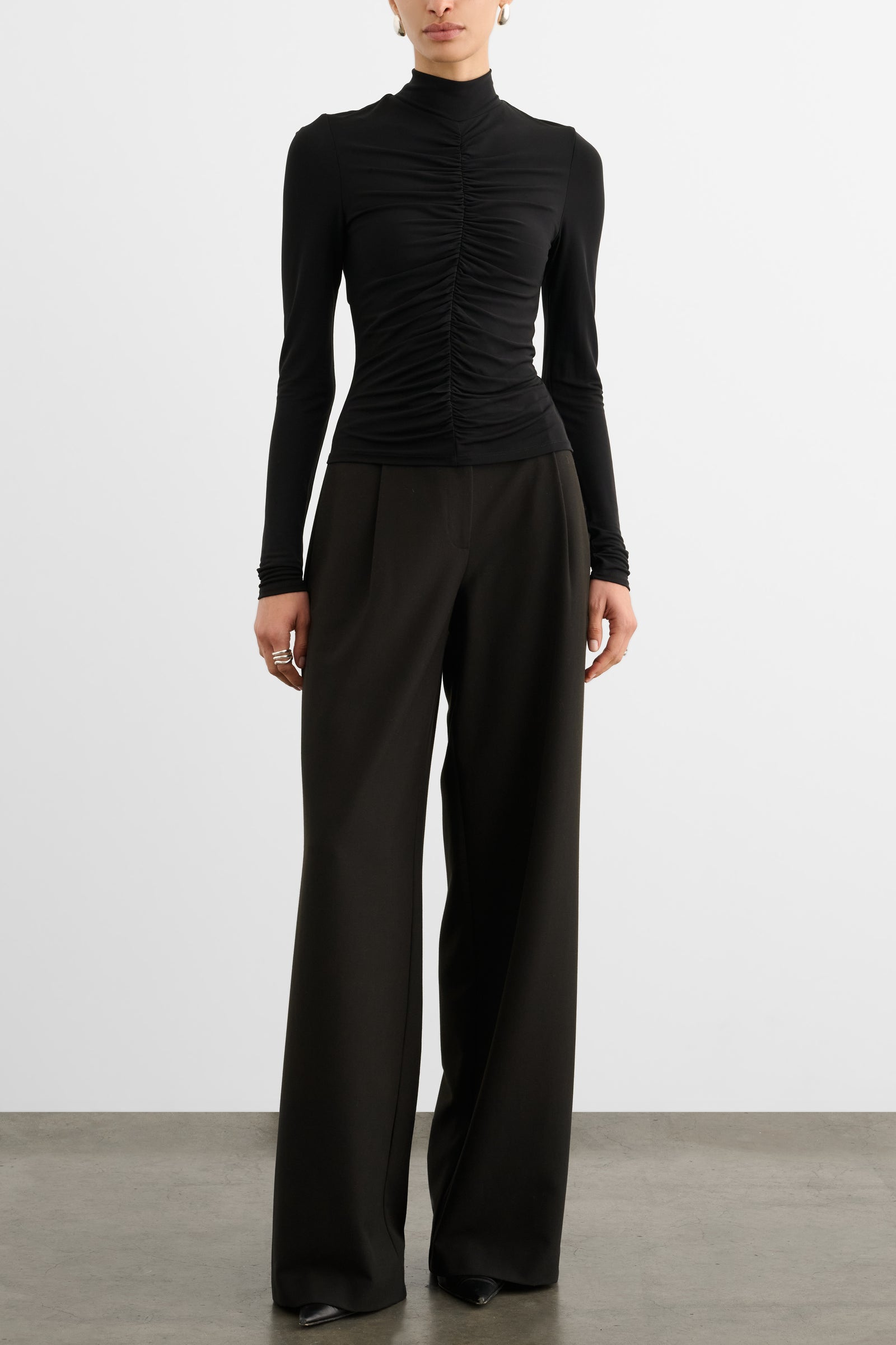 ANGELA MOCK NECK RUCHED LONG SLEEVE TOP