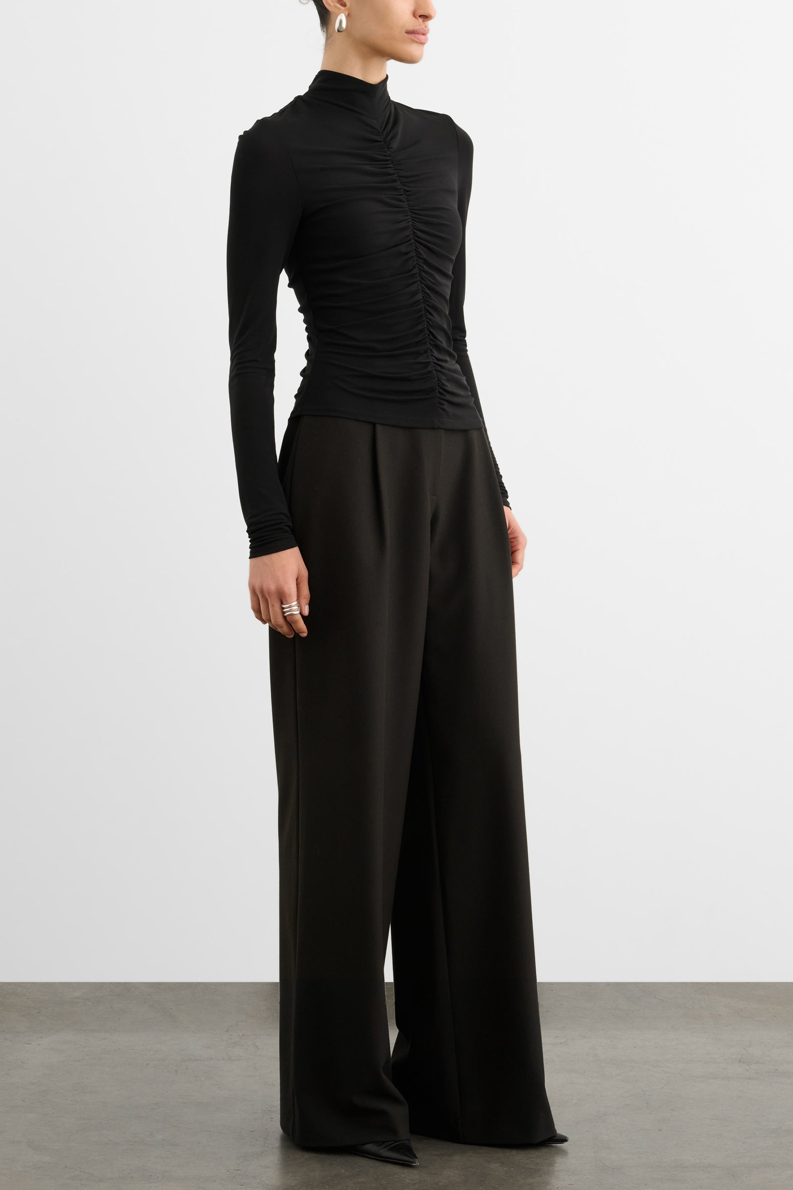 ANGELA MOCK NECK RUCHED LONG SLEEVE TOP