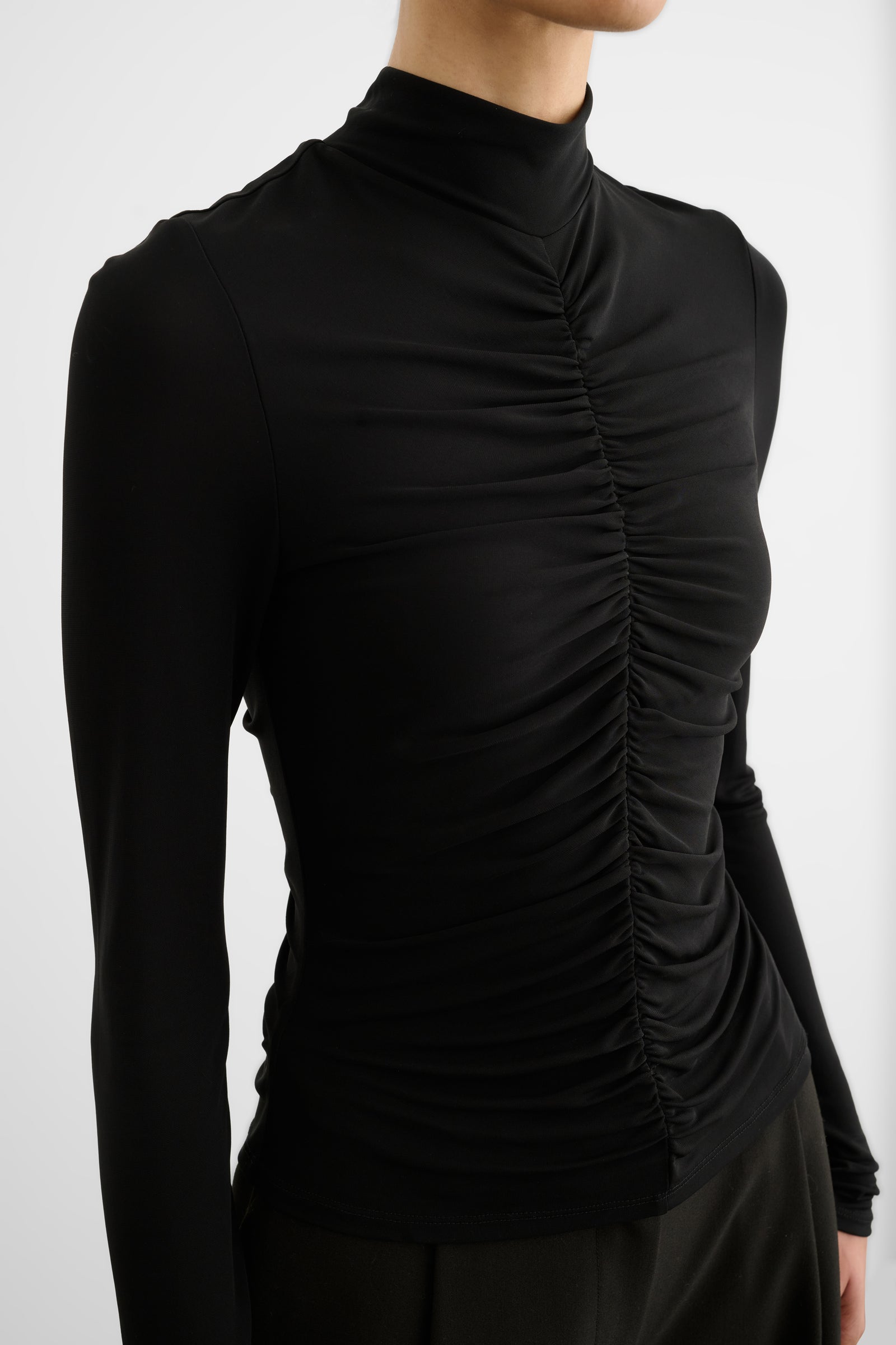 ANGELA MOCK NECK RUCHED LONG SLEEVE TOP