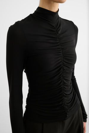 ANGELA MOCK NECK RUCHED LONG SLEEVE TOP
