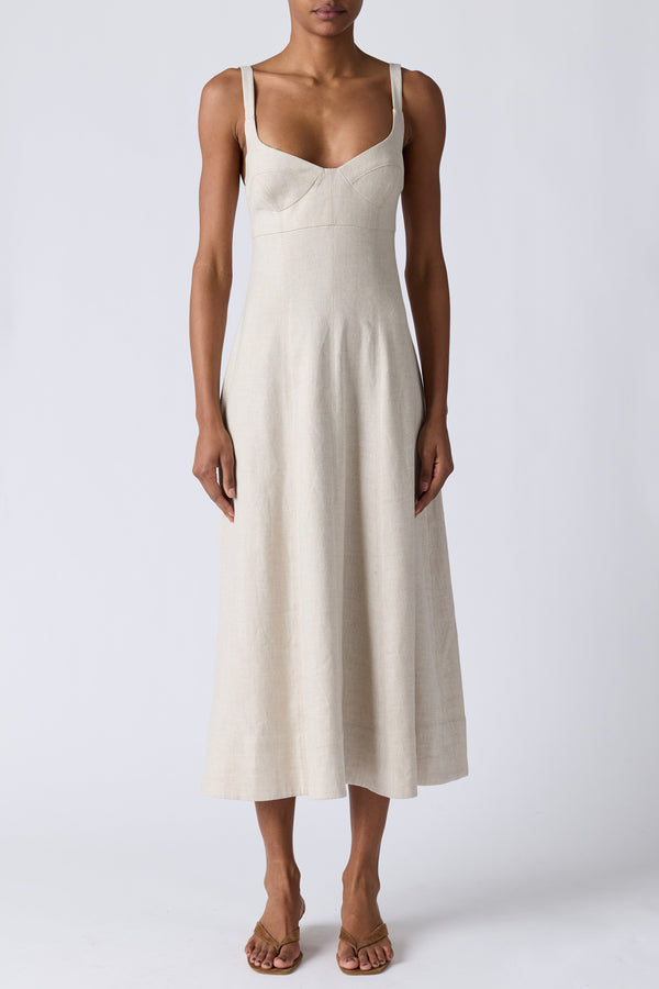 arya linen dress Toccin Women's Bustier Linen-Blend Midi - Desert Length:Regular (27 Inches) White Tuxedo Shoes down closure split evening dresses