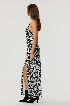 Aubrey Plunge Cross Back Silk Gown Dress