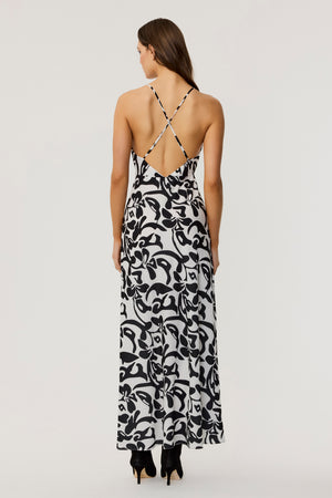 Aubrey Plunge Cross Back Silk Gown Dress