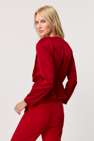 Adeline Silk Long Sleeve V Neck Top - Toccin