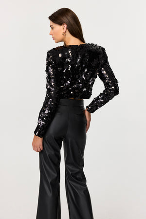 Anaya Long Sleeve Pailette Crop Top - Toccin