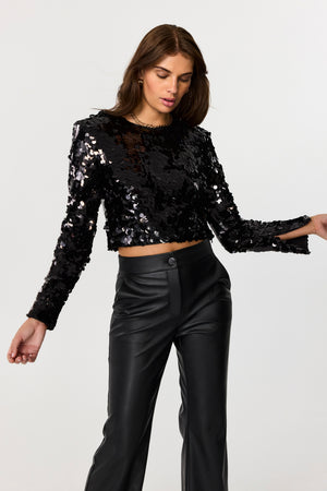 Anaya Long Sleeve Pailette Crop Top - Toccin