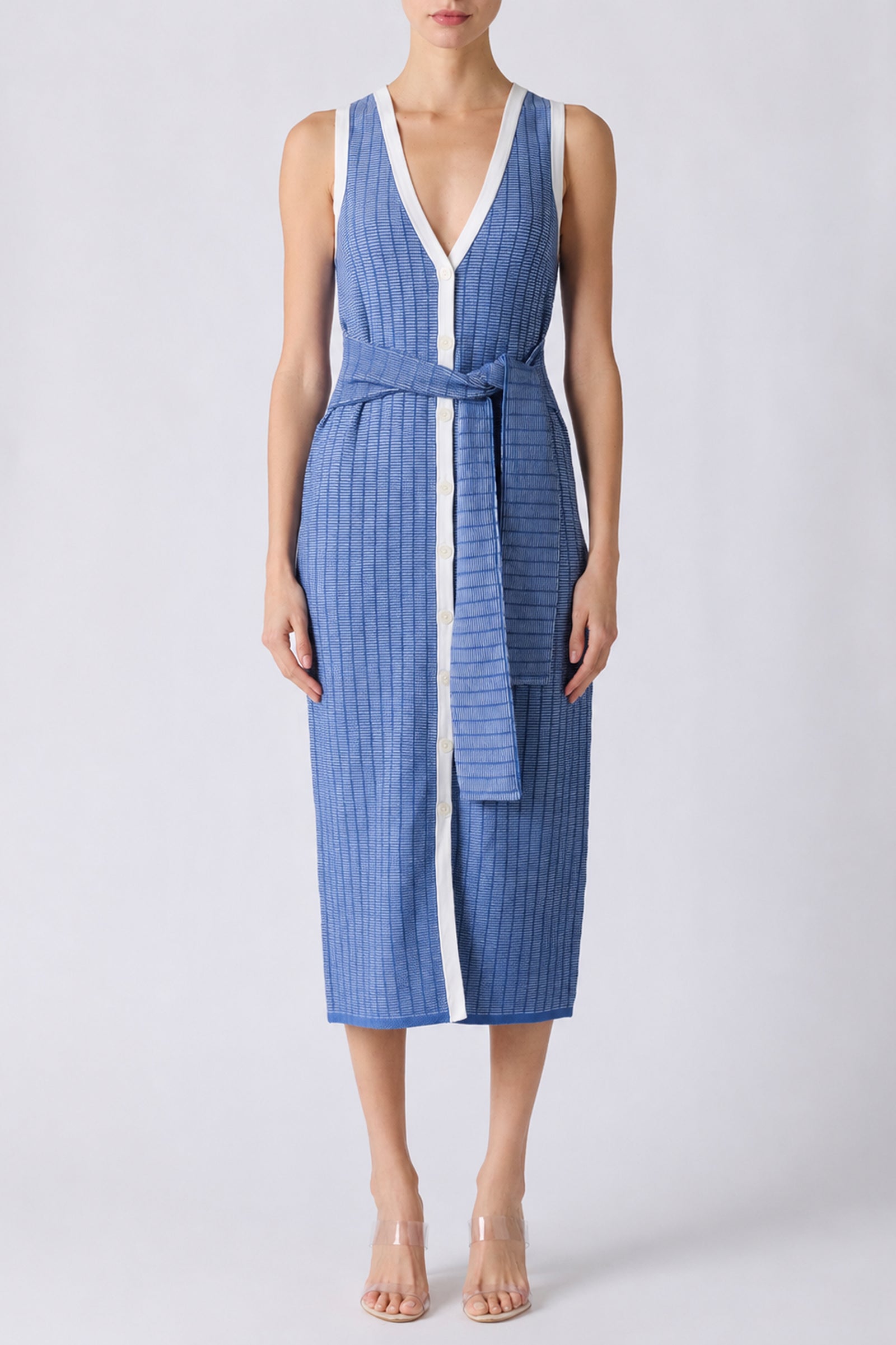 BEX TIE-FRONT SLEEVELESS MIDI DRESS