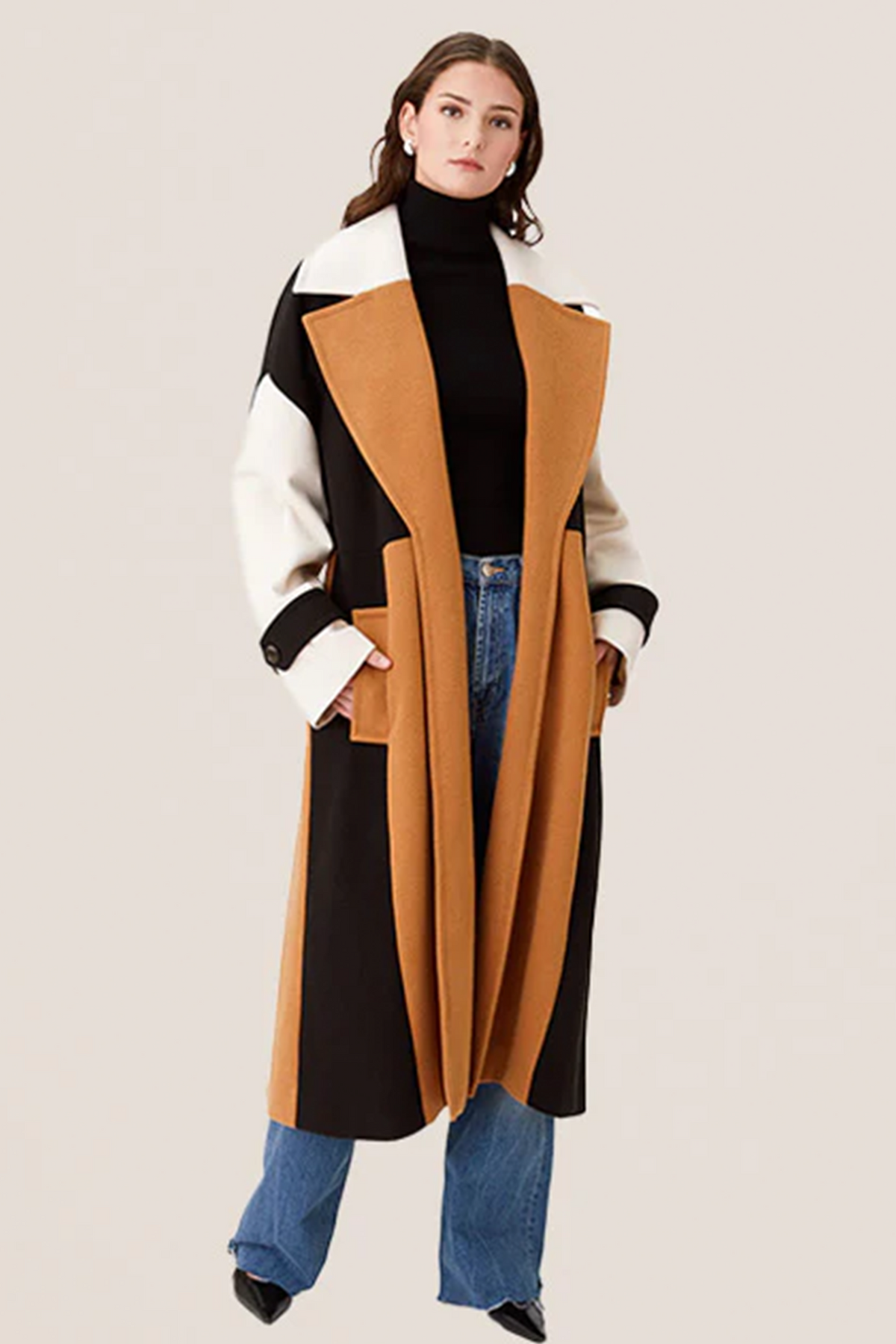 Color block 2024 long trench coat