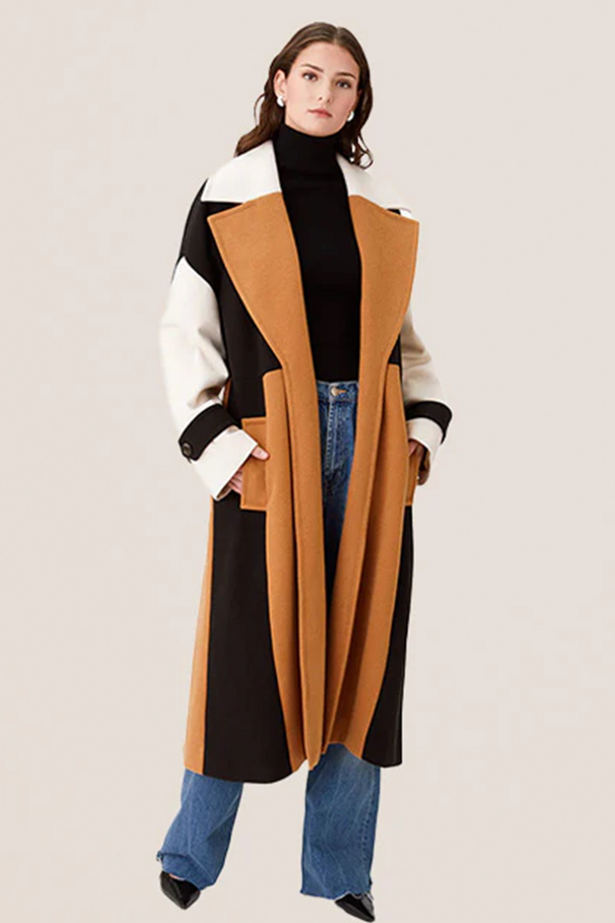 Color block long clearance trench coat
