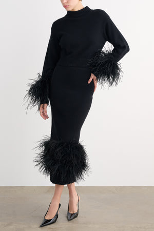 BRINA MOCK NECK SWEATER WITH FEATHERS
