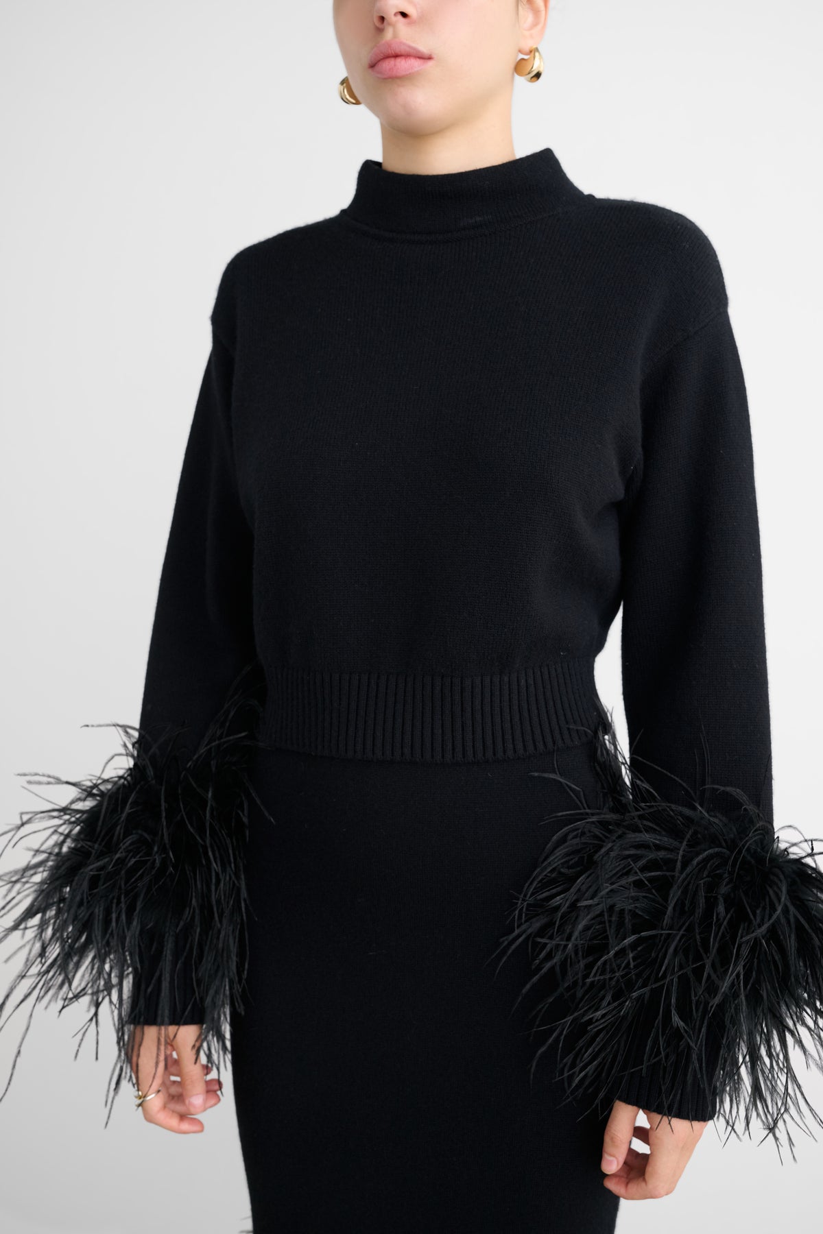 BRINA MOCK NECK SWEATER WITH FEATHERS