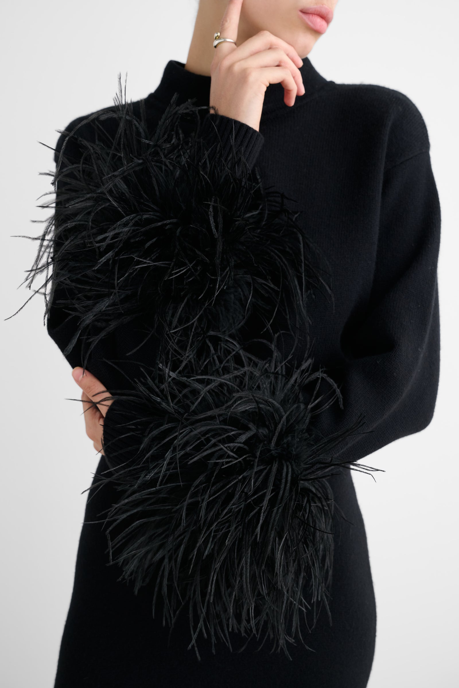 BRINA MOCK NECK SWEATER WITH FEATHERS