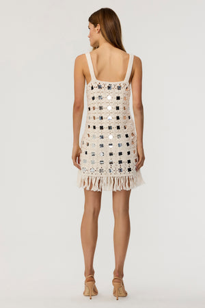 Brinkley Crochet  Mirror  Lace Up Fringe Mini Dress