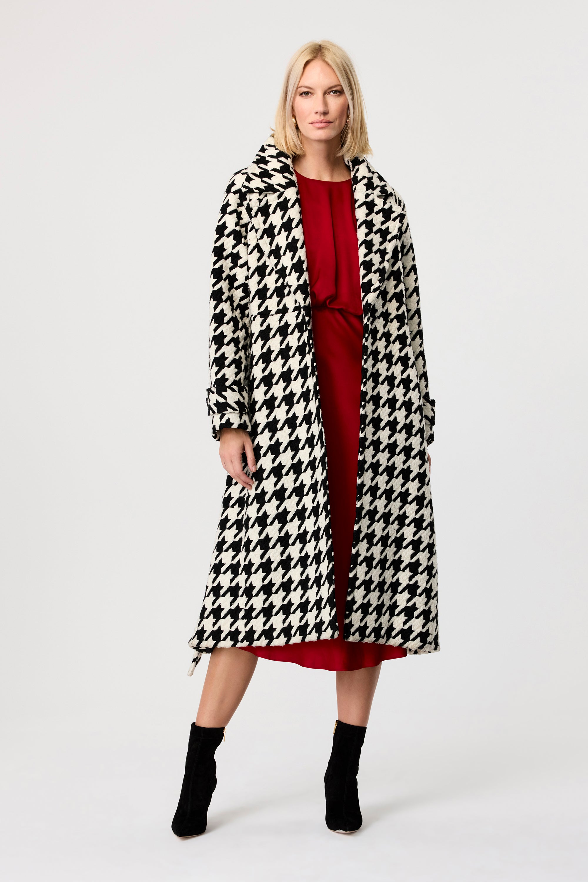 Brandy Houndstooth Trench Coat - Toccin