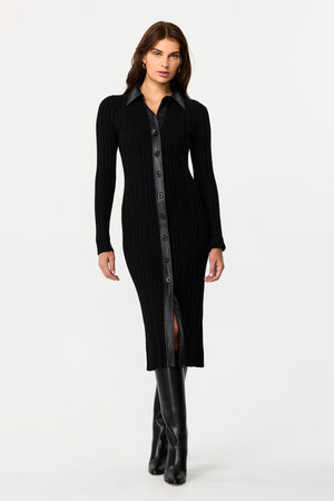 Brixton Button Down Vegan Leather Rib Midi Dress - Toccin