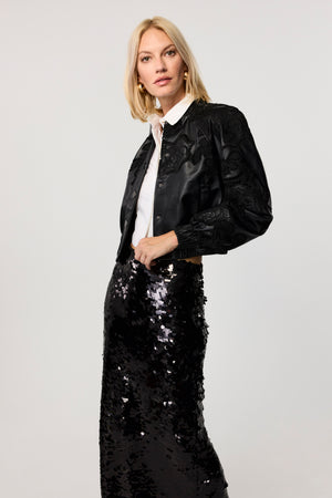 Brynn Vegan Leather Lace Bomber Jacket - Toccin