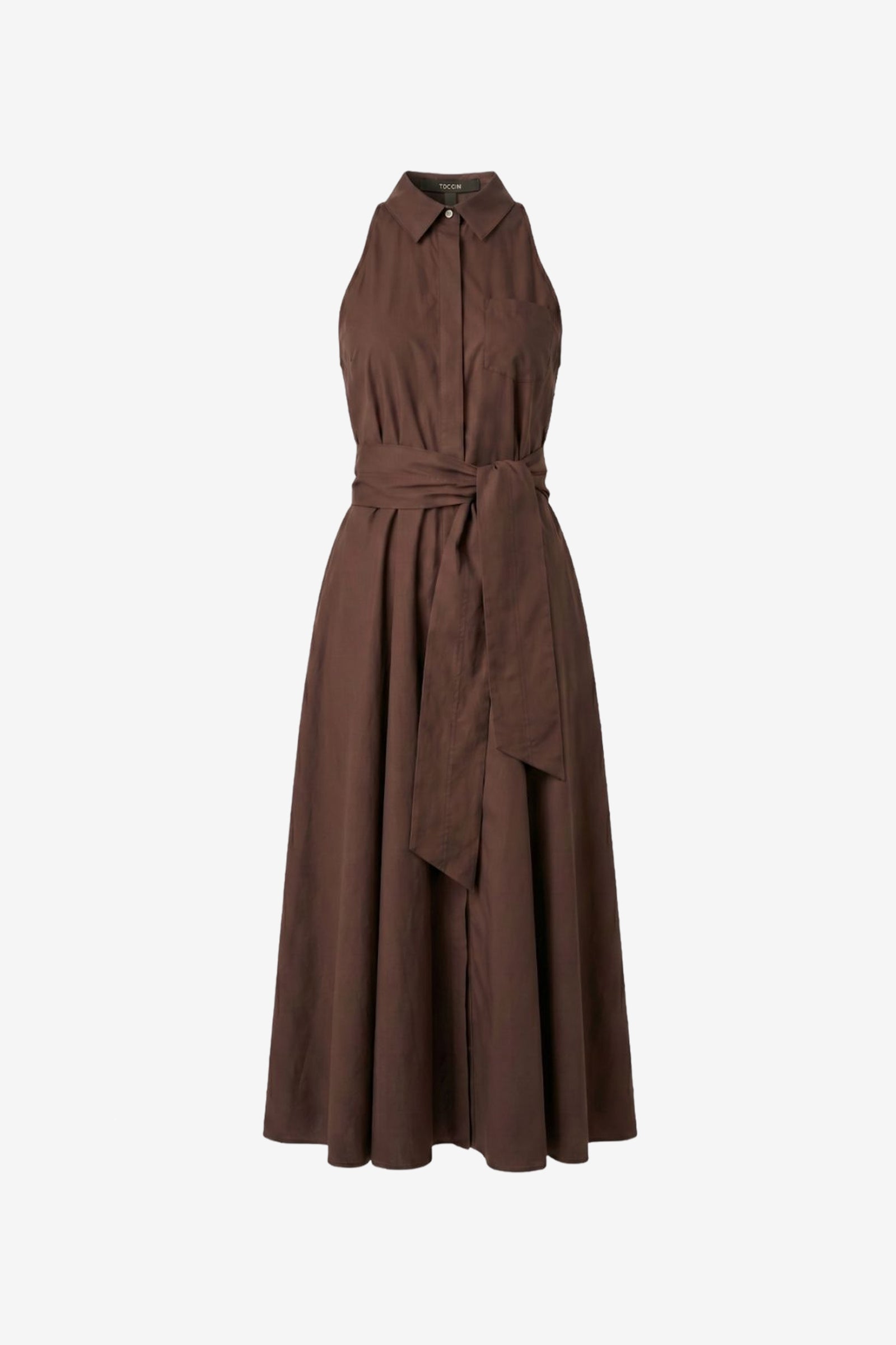 CHELSEA SLEEVELESS TIE-FRONT MIDI SHIRT DRESS