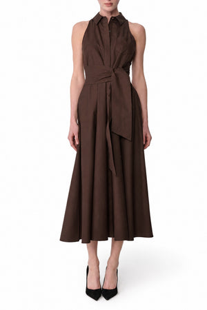 CHELSEA SLEEVELESS TIE-FRONT MIDI SHIRT DRESS