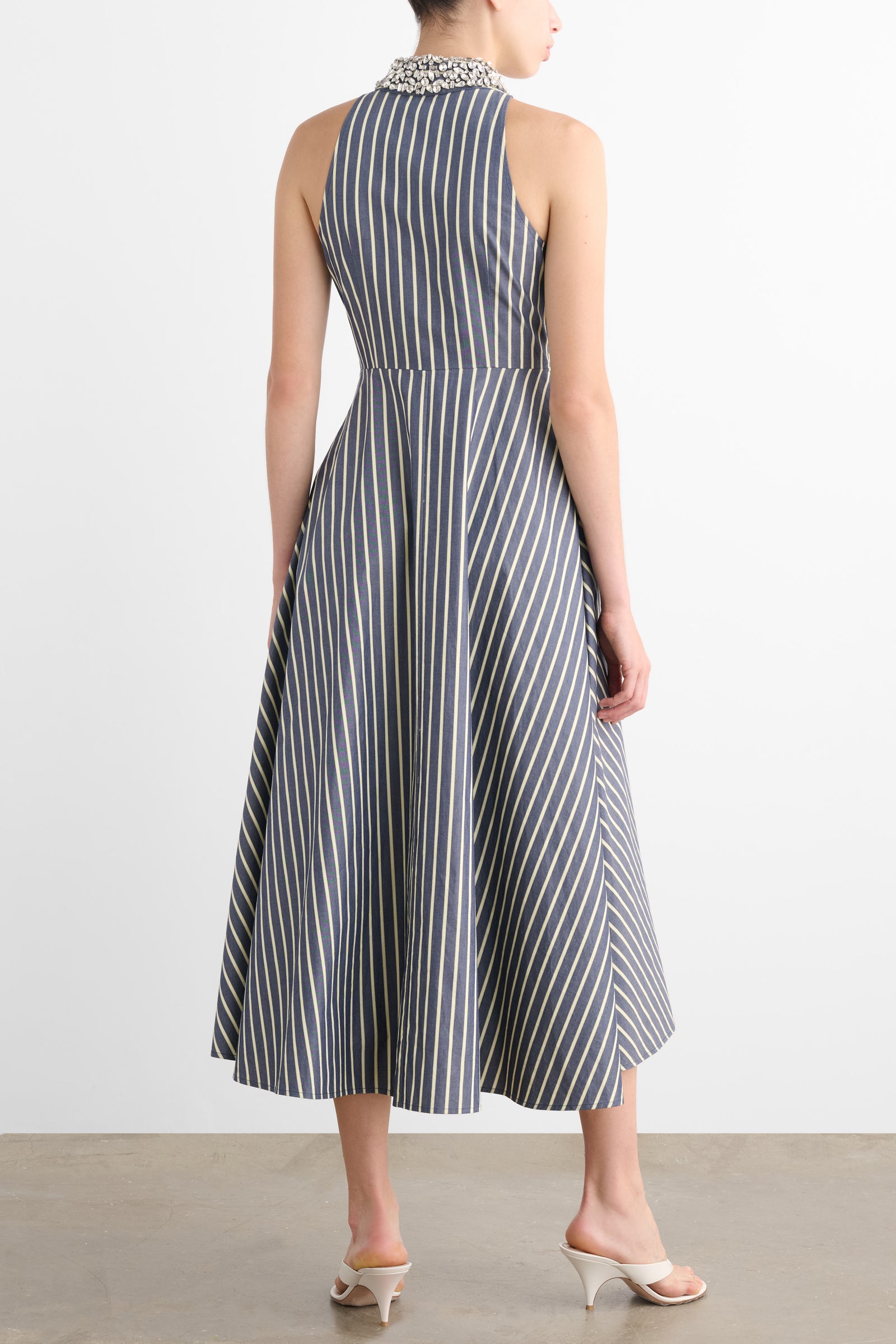 CHELSEA SLEEVELESS TIE-FRONT MIDI SHIRT DRESS WITH EMBELLISHMENT