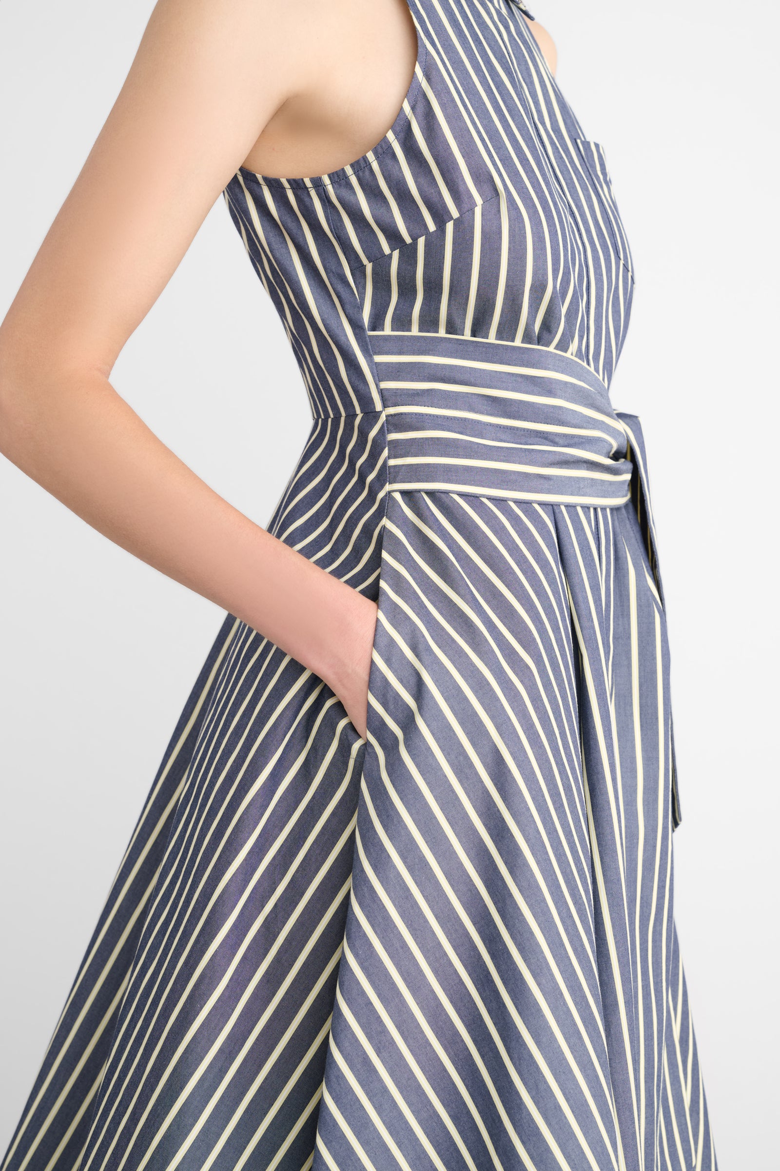 CHELSEA SLEEVELESS TIE-FRONT MIDI SHIRT DRESS WITH EMBELLISHMENT