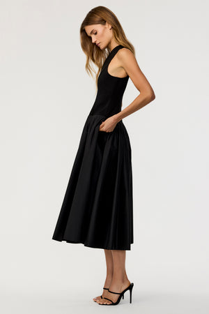 Clara Knit Racerback Cotton Black Midi Dress