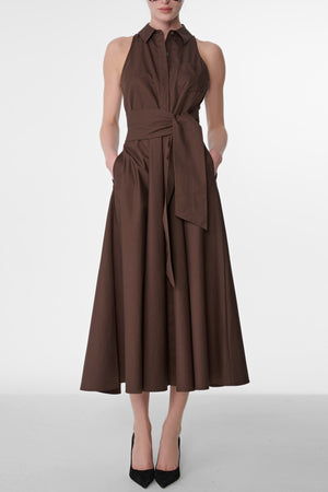 CHELSEA SLEEVELESS TIE-FRONT MIDI SHIRT DRESS