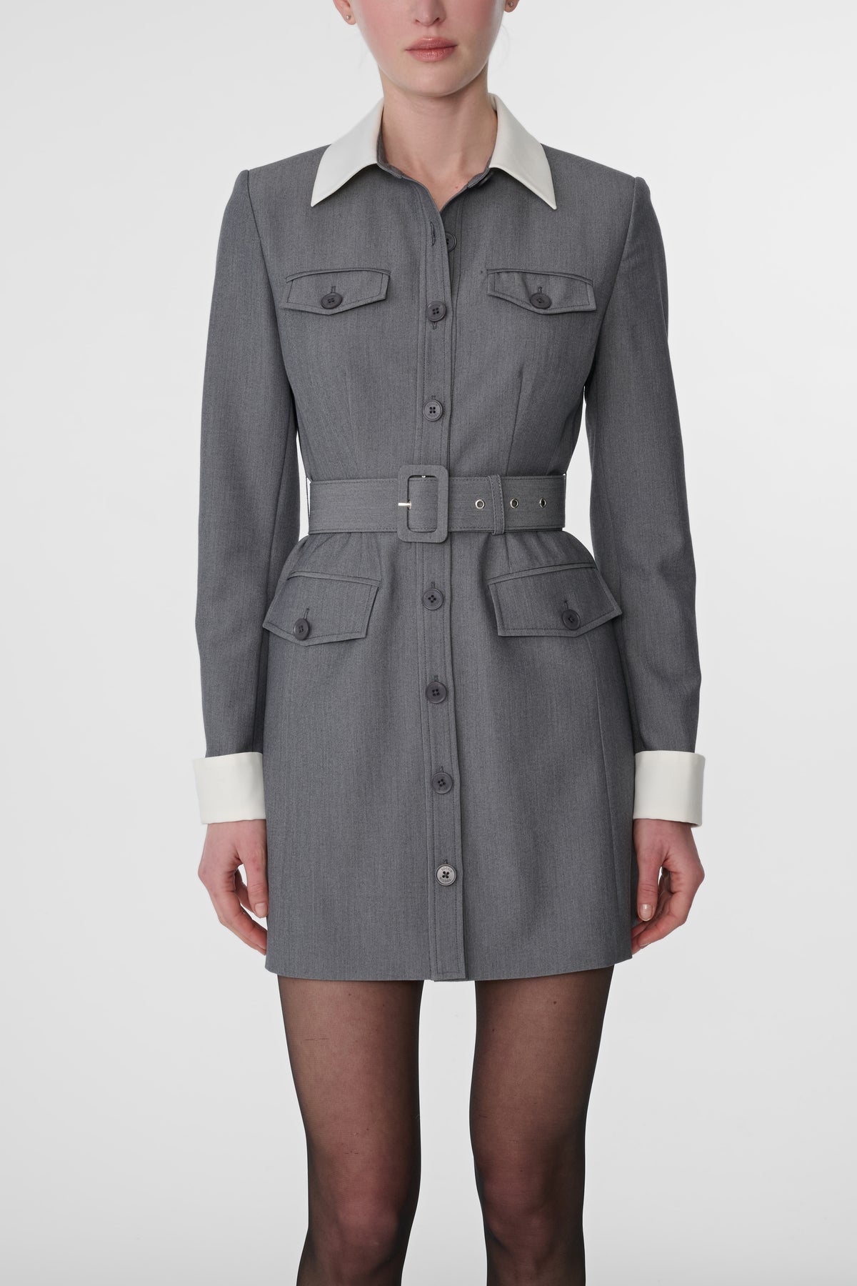 VALERIE LONG SLEEVE COLLARED BUTTON-FRONT DRESS