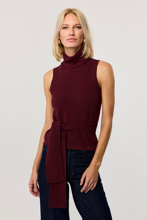 Celeste Sleeveless Turtle Neck Tie Front Top - Toccin