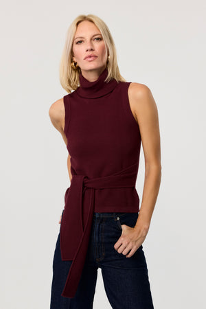 Celeste Sleeveless Turtle Neck Tie Front Top - Toccin