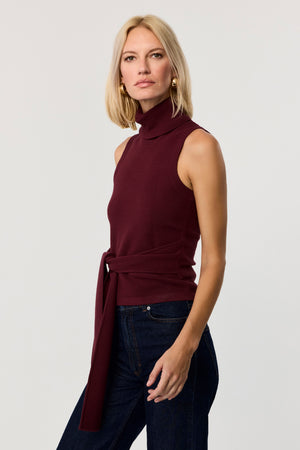 Celeste Sleeveless Turtle Neck Tie Front Top - Toccin