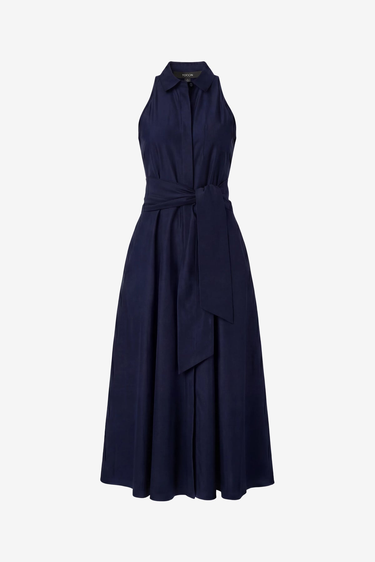 CHELSEA SLEEVELESS TIE-FRONT MIDI SHIRT DRESS - Toccin