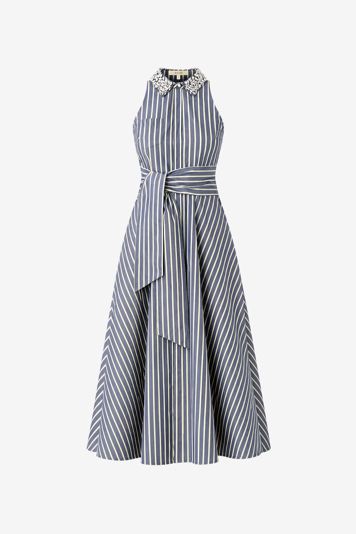CHELSEA SLEEVELESS TIE-FRONT MIDI SHIRT DRESS WITH EMBELLISHMENT