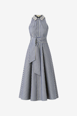 CHELSEA SLEEVELESS TIE-FRONT MIDI SHIRT DRESS WITH EMBELLISHMENT