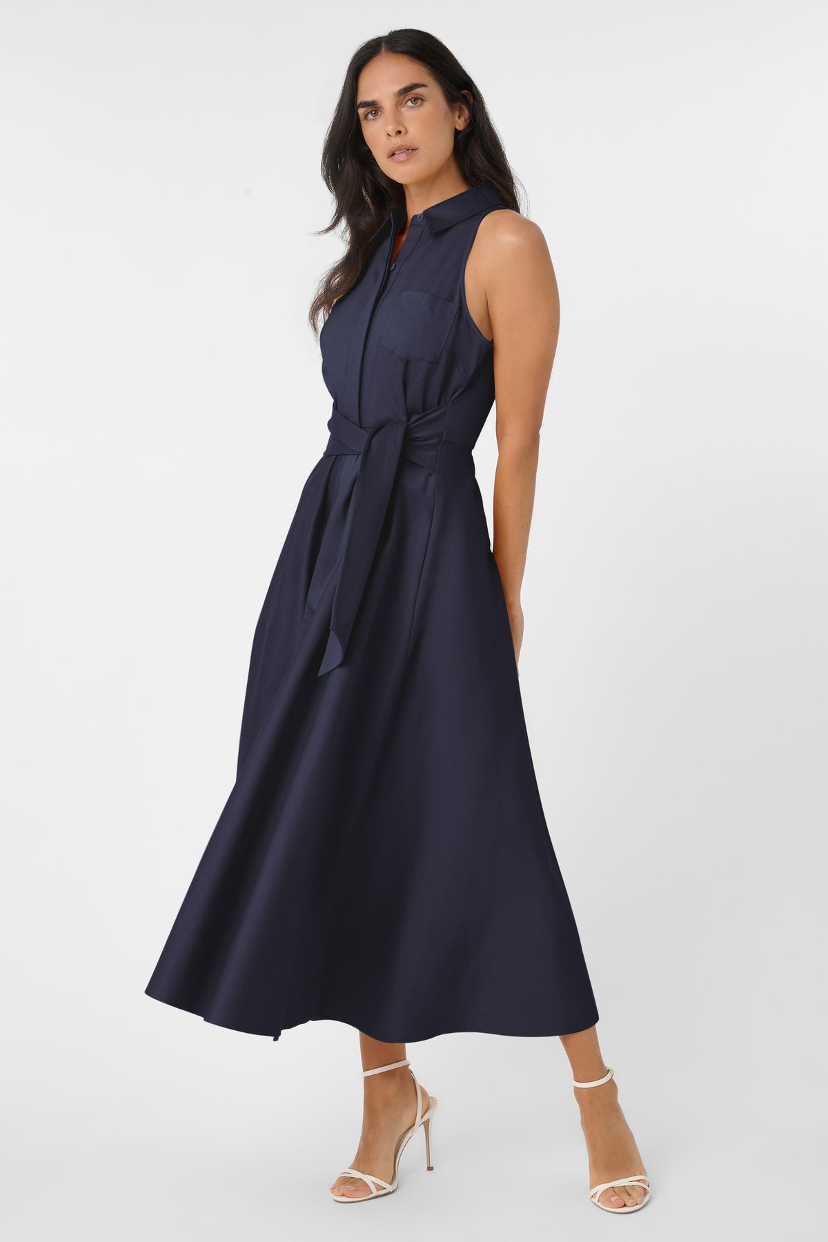 CHELSEA SLEEVELESS TIE-FRONT MIDI SHIRT DRESS - Toccin