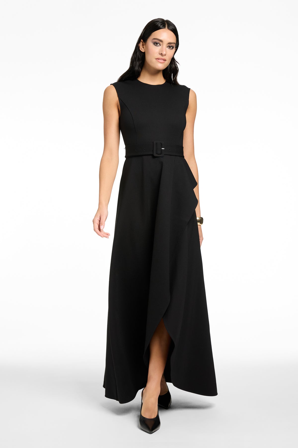 CORINNE SLEEVELESS CASCADE MIDI DRESS - Toccin