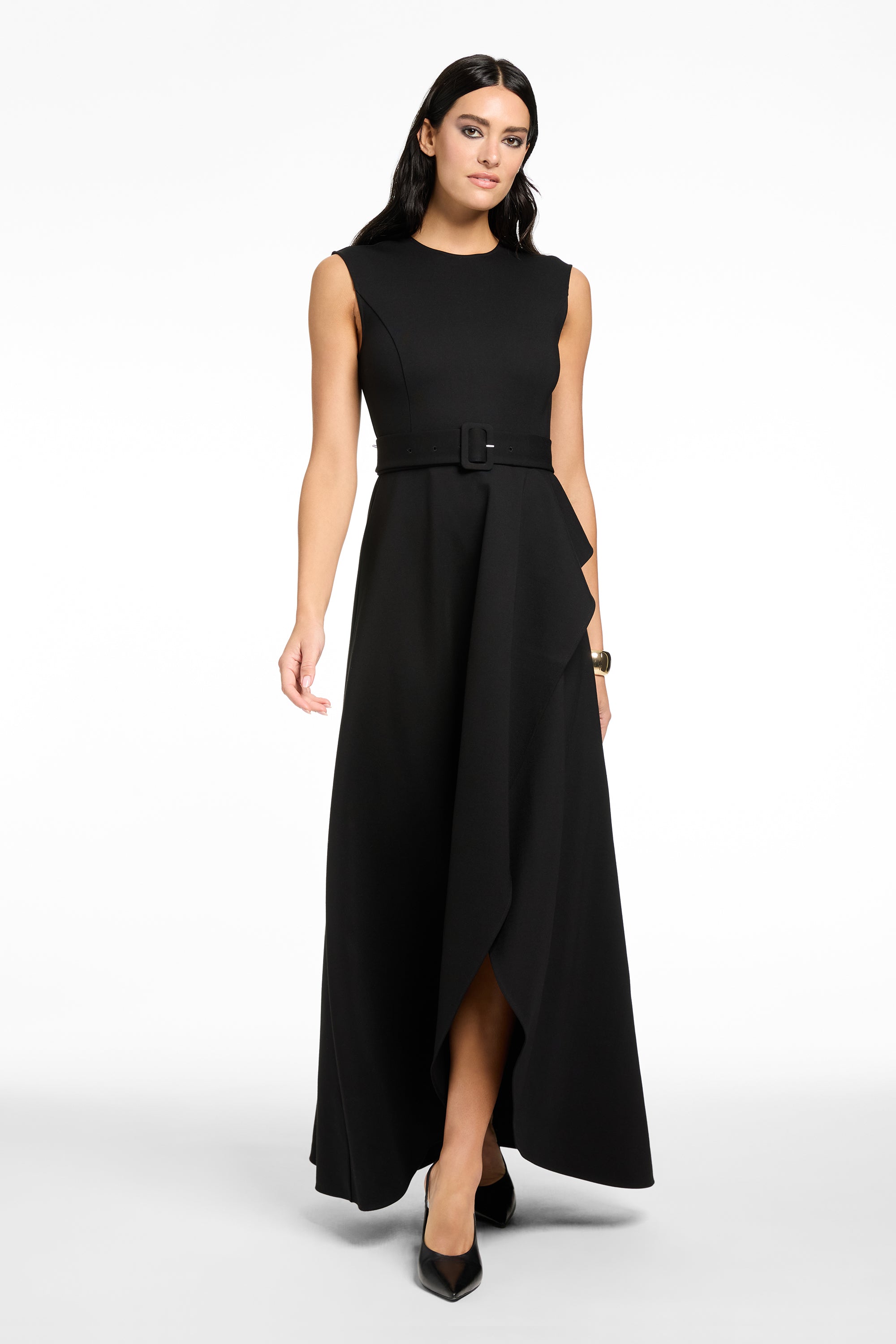 CORINNE SLEEVELESS CASCADE MIDI DRESS - Toccin