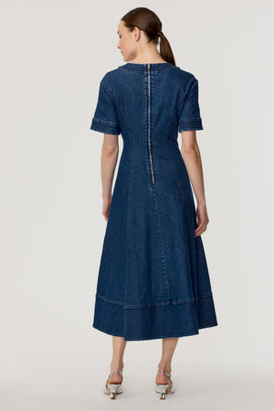 Dahlia Lace Up Denim Midi Dress