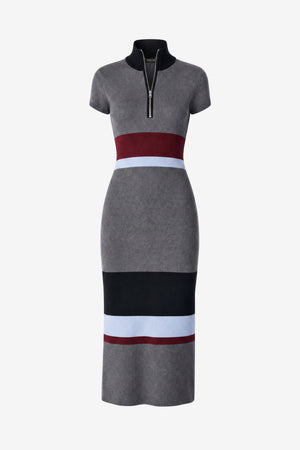 DASHA CAP SLEEVE MOCK NECK HALF ZIP MIDI DRESS