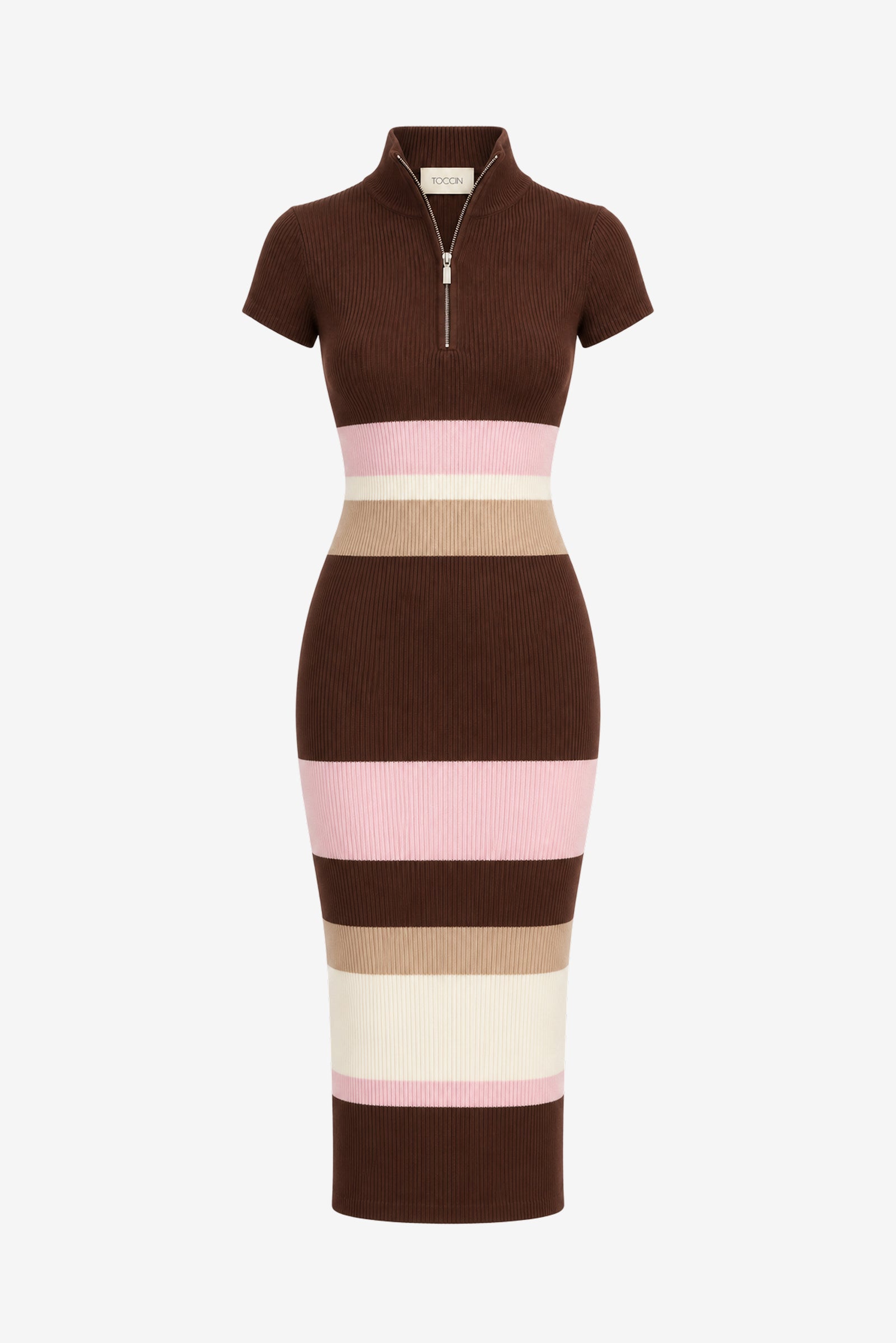 DASHA CAP SLEEVE MOCK NECK HALF ZIP MIDI DRESS - Toccin