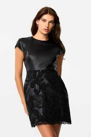 Demi Crew Neck Vegan Leather Lace Dress - Toccin