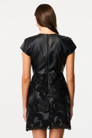 Demi Crew Neck Vegan Leather Lace Dress - Toccin