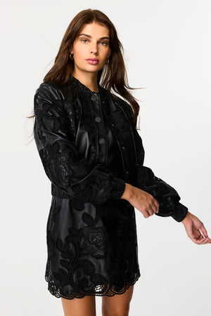 Demi Crew Neck Vegan Leather Lace Dress - Toccin