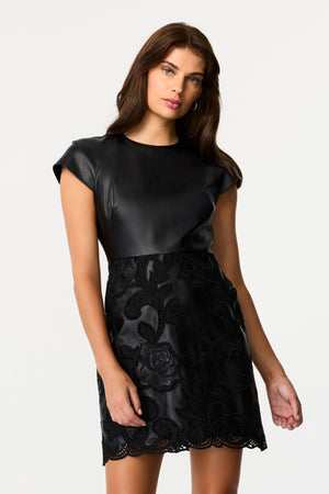 Demi Crew Neck Vegan Leather Lace Dress - Toccin