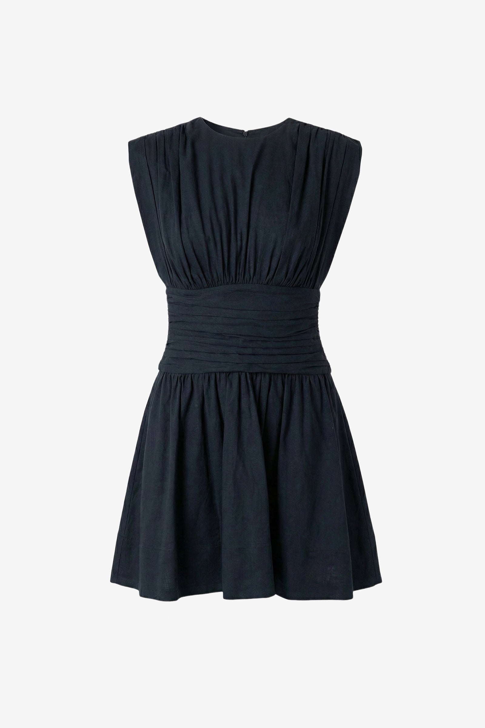 ELOISE STRONG SHOULDER RUCHED MINI DRESS
