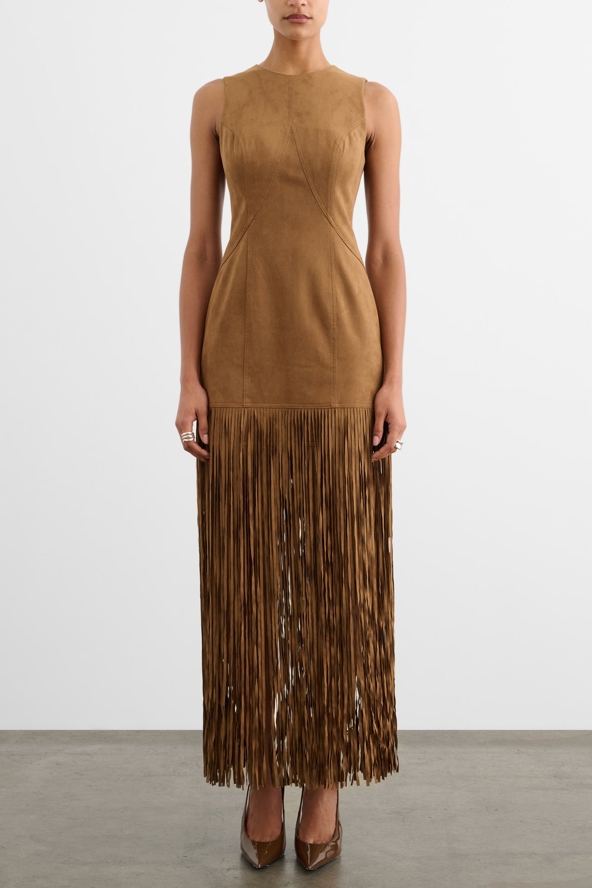 ESTHER SEAMED MINI DRESS WITH FRINGE