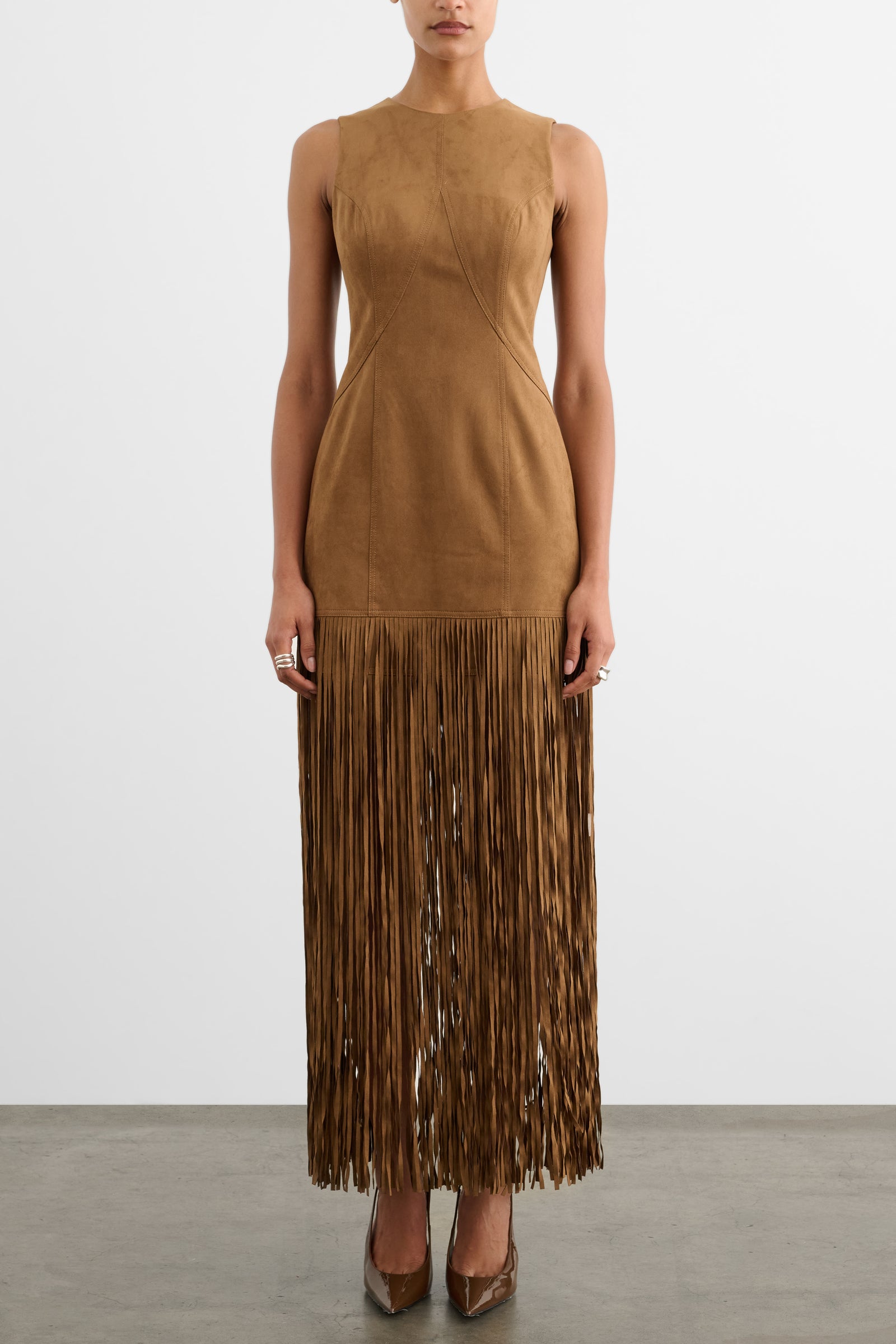 ESTHER SEAMED MINI DRESS WITH FRINGE