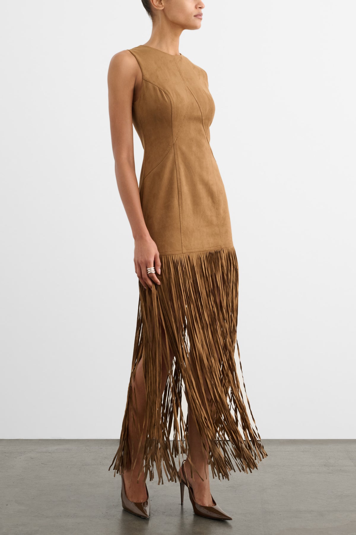 ESTHER SEAMED MINI DRESS WITH FRINGE