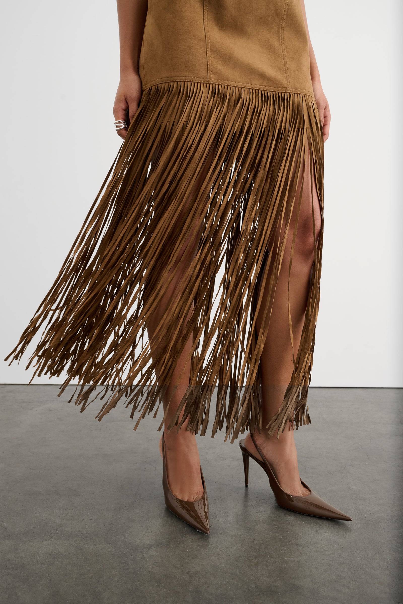 ESTHER SEAMED MINI DRESS WITH FRINGE