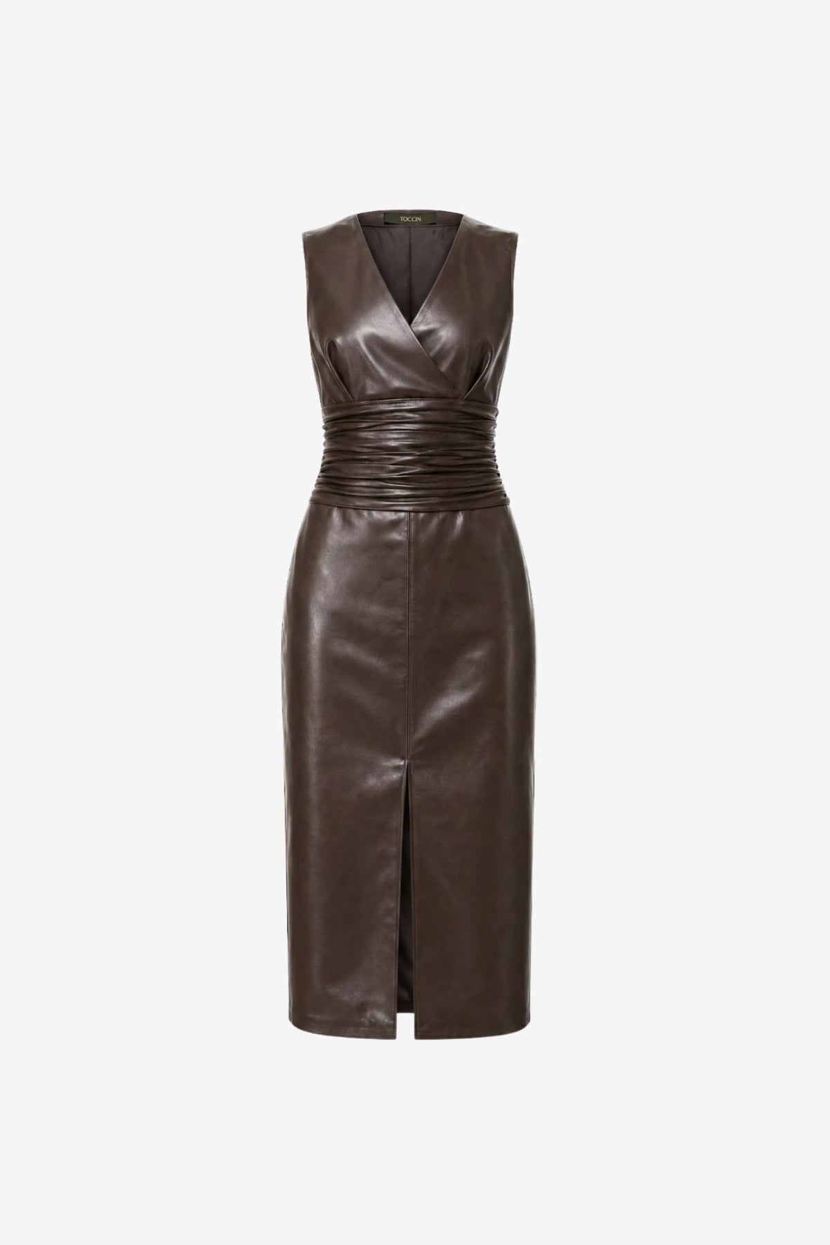 FABIANA V-NECK RUCHED MIDI DRESS